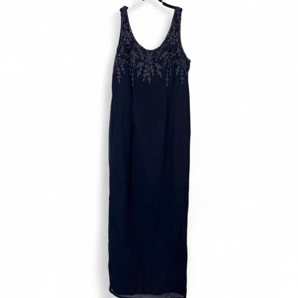 Vintage whimsygoth Beaded Floral J Kara Maxi Dress 12 Navy Blue